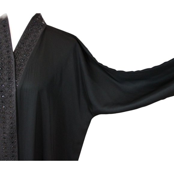 Beaded Kaftan Dress Size M/L Custom Abaya Black Long Sleeve Approx. Formal D199 - Picture 10 of 12
